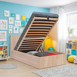 Lit coffre MADRID 90x190 + 1 sommier / Décor Chêne Blanchi