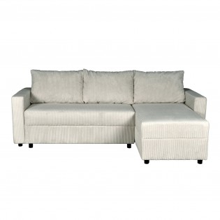 ECKSOFA THEO/ umwandelbar und wendbar, mit Truhe in Cord - Hellgrau
