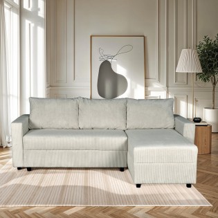 ECKSOFA THEO/ umwandelbar und wendbar, mit Truhe in Cord - Hellgrau