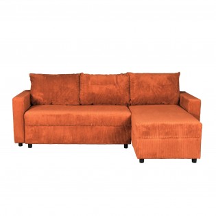 ECKSOFA THEO/ umwandelbar und wendbar, mit Truhe in Cord - Terracotta