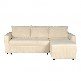 Canapé d'angle convertible et réversible avec coffre THEO en velours côtelé / Beige