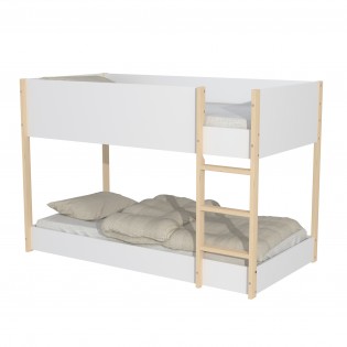 LIT SUPERPOSE 90x190 BOB + 2 SOMMIERS / BLANC et BOIS CLAIR