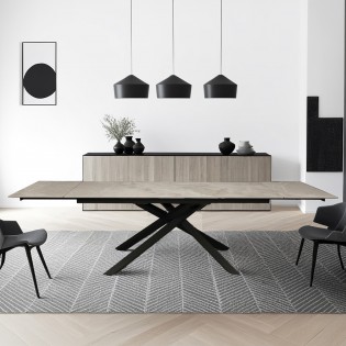 TABLE À MANGER EXTENSIBLE EN PIERRE OSIRIS / TABLE 180X90CM + 2 ALLONGES DE 50CM - 12 PERSONNES - GRIS