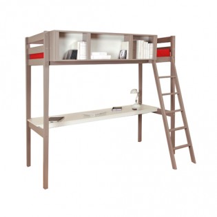 Lit mezzanine LOU 90x190 + 1 sommier + bureau + rangement 3 niches / Gris Taupe