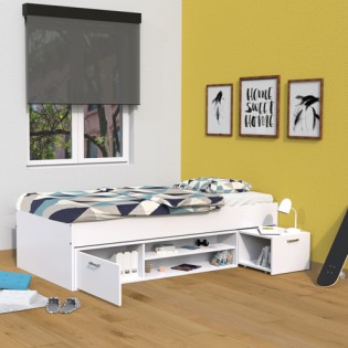 Bett TESS 90x200 + Nachttisch + Regal + Aufbewahrung / Weiß