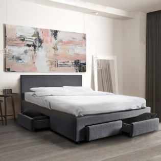 Lit LUGANO 160x200 + 1 sommier + 4 tiroirs / Gris foncé