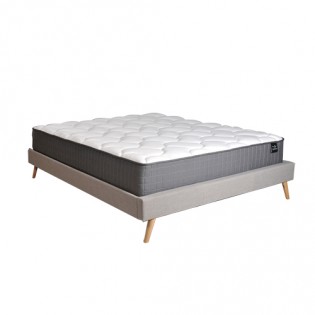 Lit BOREA 140x190 tissu + 1 sommier + 1 matelas CARLTON / Gris Clair