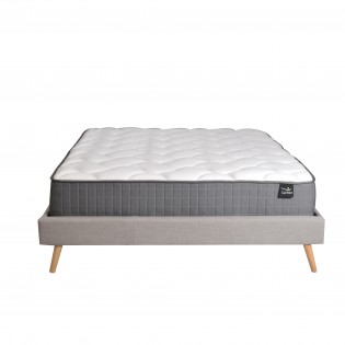 Lit BOREA 160x200 tissu + 1 sommier + 1 matelas CARLTON / Gris Clair