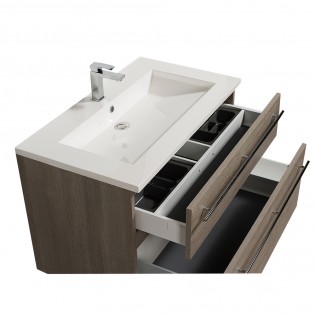 Meuble sous-vasque 90cm + vasque + miroir + éclairage MAIA / Chêne clair grisé