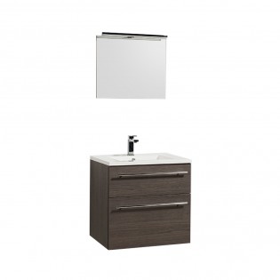 Meuble sous-vasque 60cm + vasque + miroir + éclairage MAIA / Chêne fumé