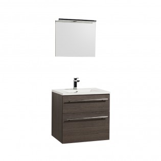 Waschtisch 60cm + Waschbecken + Spiegel + Beleuchtung MAIA / Räuchereiche