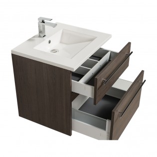 Meuble sous-vasque 60cm + vasque + miroir + éclairage MAIA / Chêne fumé