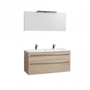 Meuble sous-vasque 120cm + vasque + miroir + éclairage MAIA / Décor Chêne naturel
