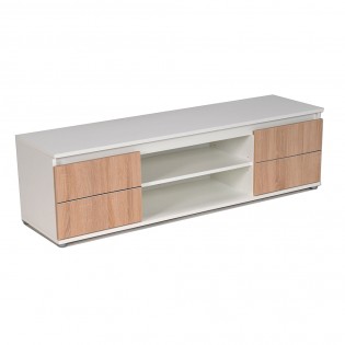 Meuble TV/Vidéo COMO 140cm 2 portes + 1 niche / Décor Blanc et Chêne Blanchi