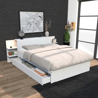 Bett CITY 140x190 + Kopfteil Nachttisch + 1 Schublade / Weiß