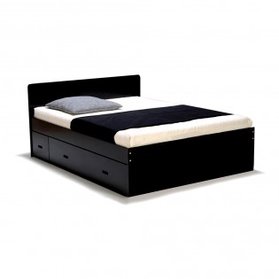 Lit double ZENIA 140x190 + 2 chevets + 2 tiroirs / Noir