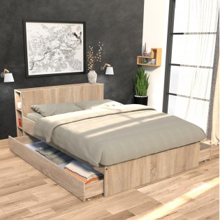 BETT RIGA mit Kopfteil und Schubladen/ Bett 140x190 - Eiche gebleicht Dekor