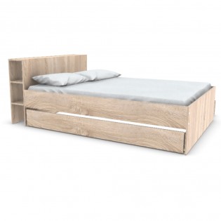 Lit RIGA 140x190cm + tête de lit + 2 tiroirs / Décor Chêne Blanchi
