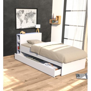 BETT MIT KOPFTEIL RIGA mit Schublade / Bett 90x190 - Weiß