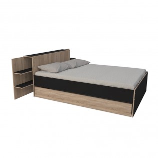 Bett CITY 140x190 + Kopfteil Nachttisch+ 1 Schublade Schwarz & gebleichte Eiche