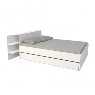 Bett CITY 140x190 + Kopfteil Nachttisch + 1 Schublade / Weiß