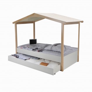 HAUSBETT CASTEL MIT SCHUBLADE/ SPIELBETT 90x190 - Weiß und naturfarben