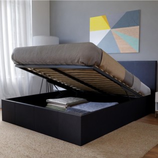 Lit coffre BARCELONA 140x190 + 1 sommier + 1 matelas mémoire de forme / Noir