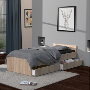 BETT KAPPA mit Schubladen/ Bett 90x190 - Eiche Gebleicht Dekor