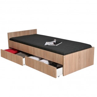 BETT KAPPA mit Schubladen/ Bett 90x190 - Eiche Gebleicht Dekor