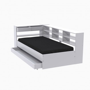 Bett ROLLER 90x190 + 1 Lattenrost + 1 Schublade + Regale / Weiß