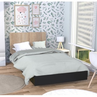 BETT LOFT mit Lattenrost/ Bett 90x190 - Schwarz & gebleichte Eiche