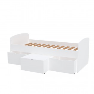 Lit MIA 90x190 + 1 sommier + 2 tiroirs + 1 coffre table basse / Blanc