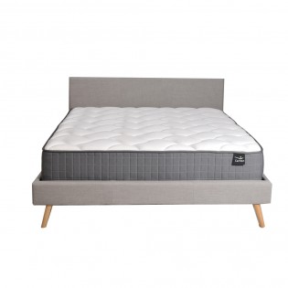 Lit FJORD 160x200 tissu + 1 sommier + 1 matelas CARLTON / Gris Clair