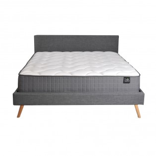 Lit FJORD 160x200 tissu + 1 sommier + 1 matelas CARLTON / Gris Foncé