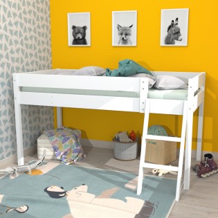 Lit mi-hauteur LAURA 90x200 + 1 sommier / Blanc