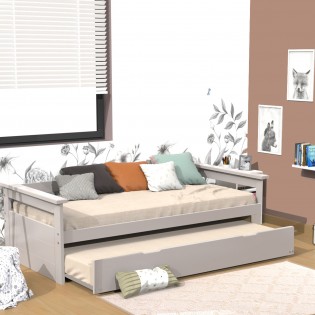 Banquette gigogne TOLEDE 90x190 + 2 sommiers + 1 tiroir-lit / Gris