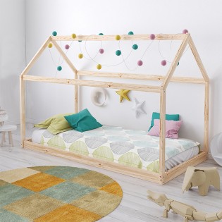 Lit cabane PANDA 90x190 + 1 sommier / Naturel