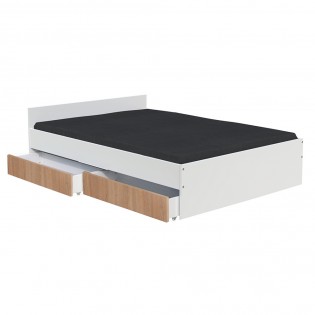 Lit KAPPA 140x190 cm + 2 tiroirs / Décor Chêne Blanchi et Blanc