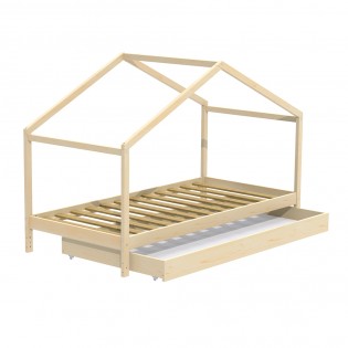 Lit cabane KOALA 90x190 + 1 sommier + 1 Tiroir / Naturel