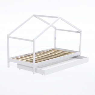 Lit cabane KOALA 90x190 + 1 sommier + 1 Tiroir / Blanc