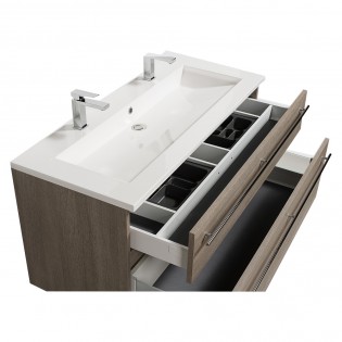 Meuble sous-vasque 120cm + vasque + miroir + éclairage MAIA / Décor Chêne clair grisé