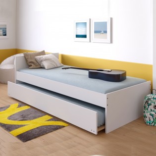 Lit gigogne PODIUM 90x190 avec tête de lit + 2 sommiers + 1 tiroir-lit / Blanc
