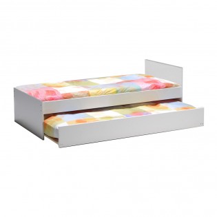 Lit gigogne PODIUM 90x190 avec tête de lit + 2 sommiers + 1 tiroir-lit / Blanc