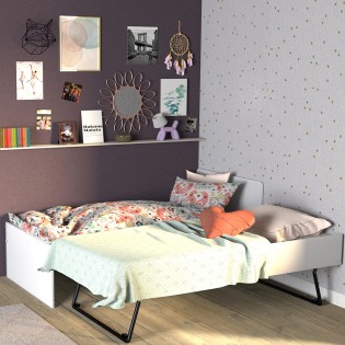 Ausziehbett SUN 90x190 + 2 Lattenroste + 1 Bettschublade / Weiß