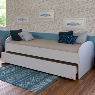 Ausziehbett SWING 90x190 + 2 Lattenroste + 1 Bettschublade / Weiß