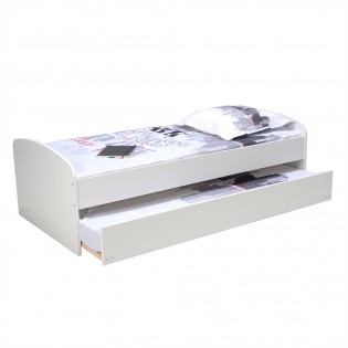 Ausziehbett SWING 90x190 + 2 Lattenroste + 1 Bettschublade / Weiß