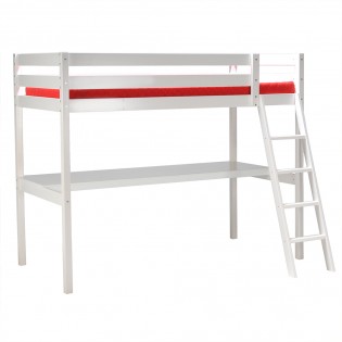 Hochbett ASPEN 90x190 + 1 Lattenrost + Schreibtisch / Weiß