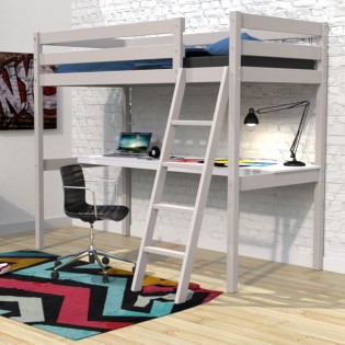 Lit mezzanine ASPEN 90x190 + 1 sommier + bureau / Gris