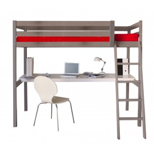 Hochbett ASPEN 90x190 + 1 Bettkasten + Schreibtisch / Grau