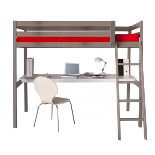 Lit mezzanine ASPEN 90x190 + 1 sommier + bureau / Gris